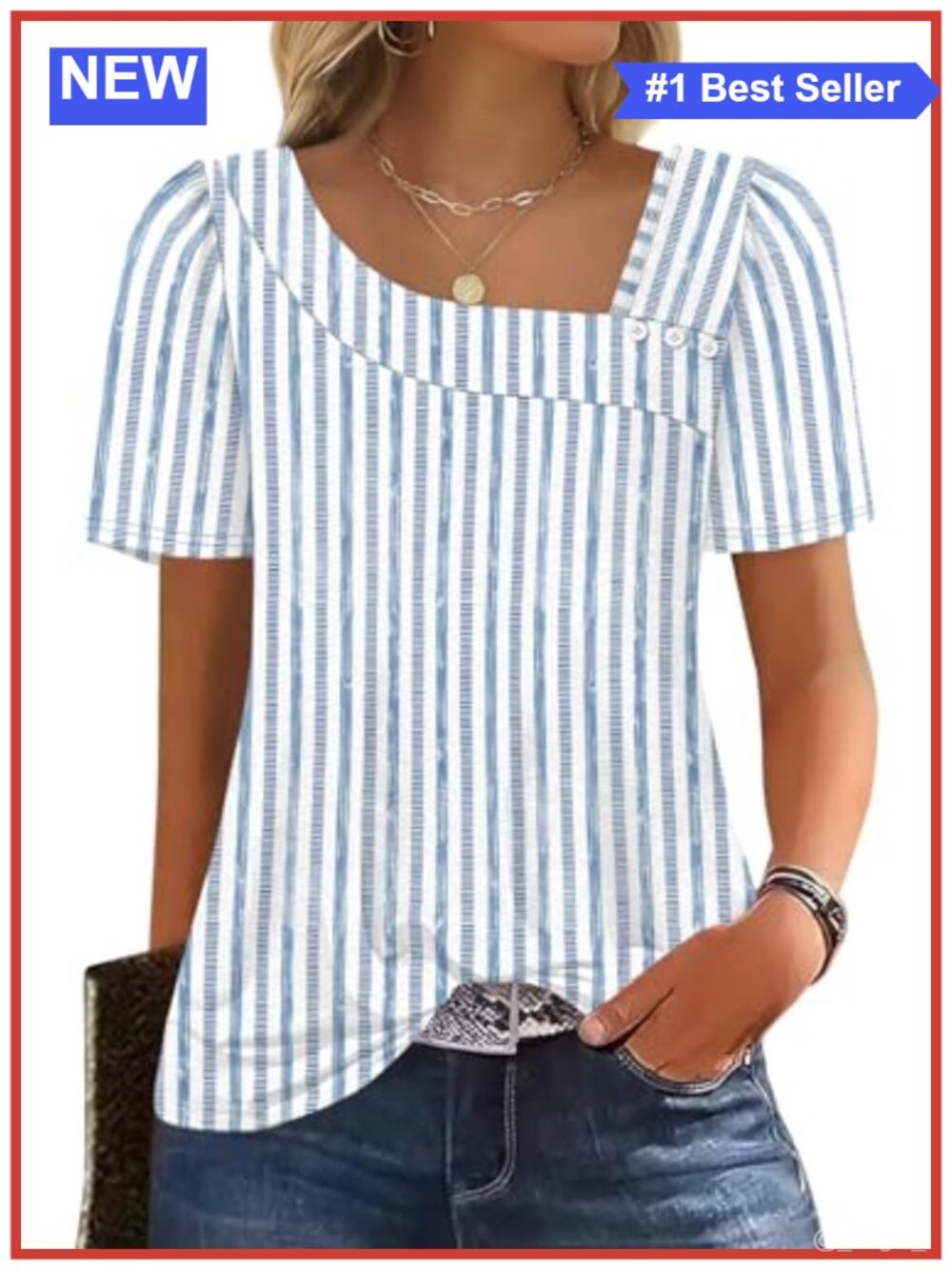 Women's Square Neck Puff Sleeve Summer T-Shirt Blouse